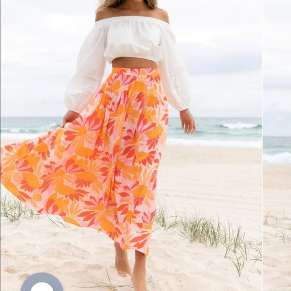 NWT Hello Molly Tiered Ruffled Maxi Skirt XS Tangerine fairy whimsical flowing - Picture 1 of 8